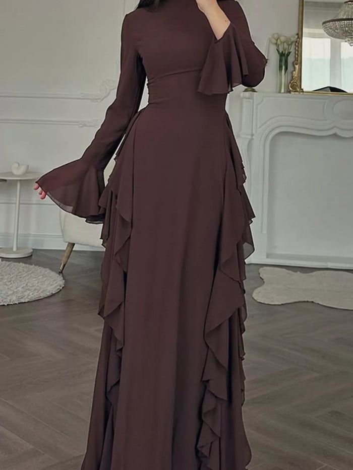 Ruffled Maxi Dress with Bell Sleeves